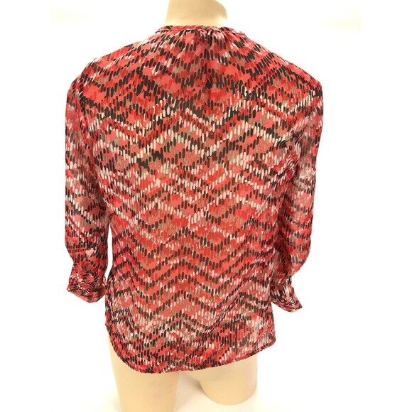 KUT from the Kloth Womens XS Sheer Red 3/4 Long Sleeve V Neck Button Down Blouse - Picture 4 of 9